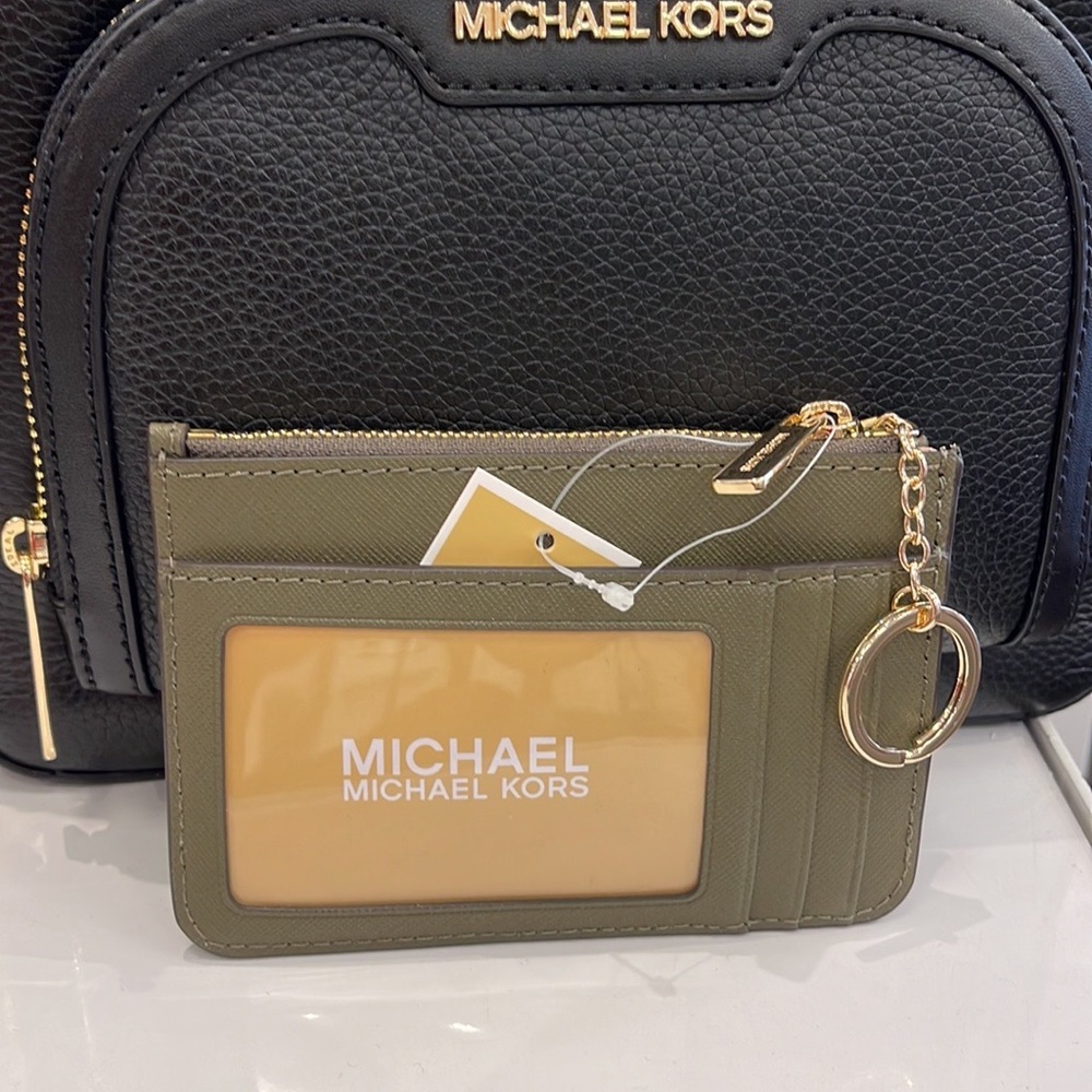 MICHAEL KORS SMALL TOP ZIP COINPOUCH WITH ID KEYCHAIN CARDHOLDER WALLET 
 OLIVE - Picture 4 of 16